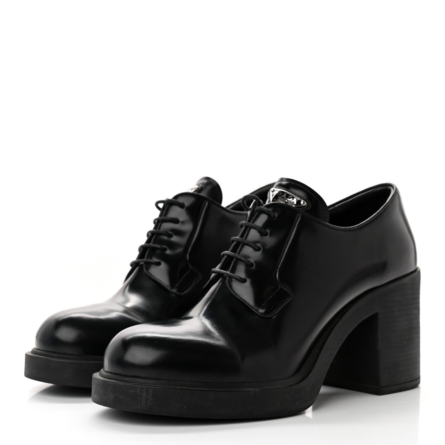 Prada Spazzolato Metal Triangle Logo Lace Up 85mm Loafers 40 Black 3 of 13