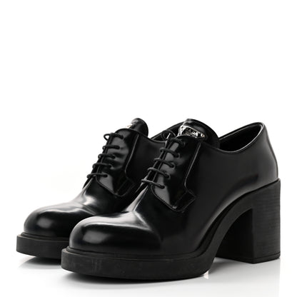Prada Spazzolato Metal Triangle Logo Lace Up 85mm Loafers 40 Black 3 of 13