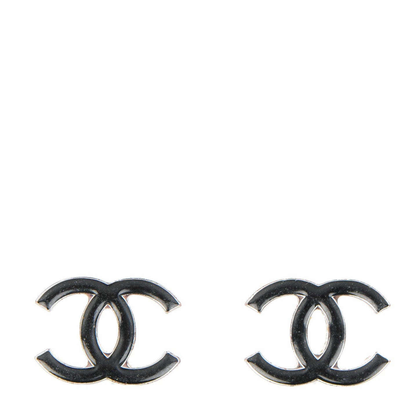 Enamel CC Earrings Black Silver