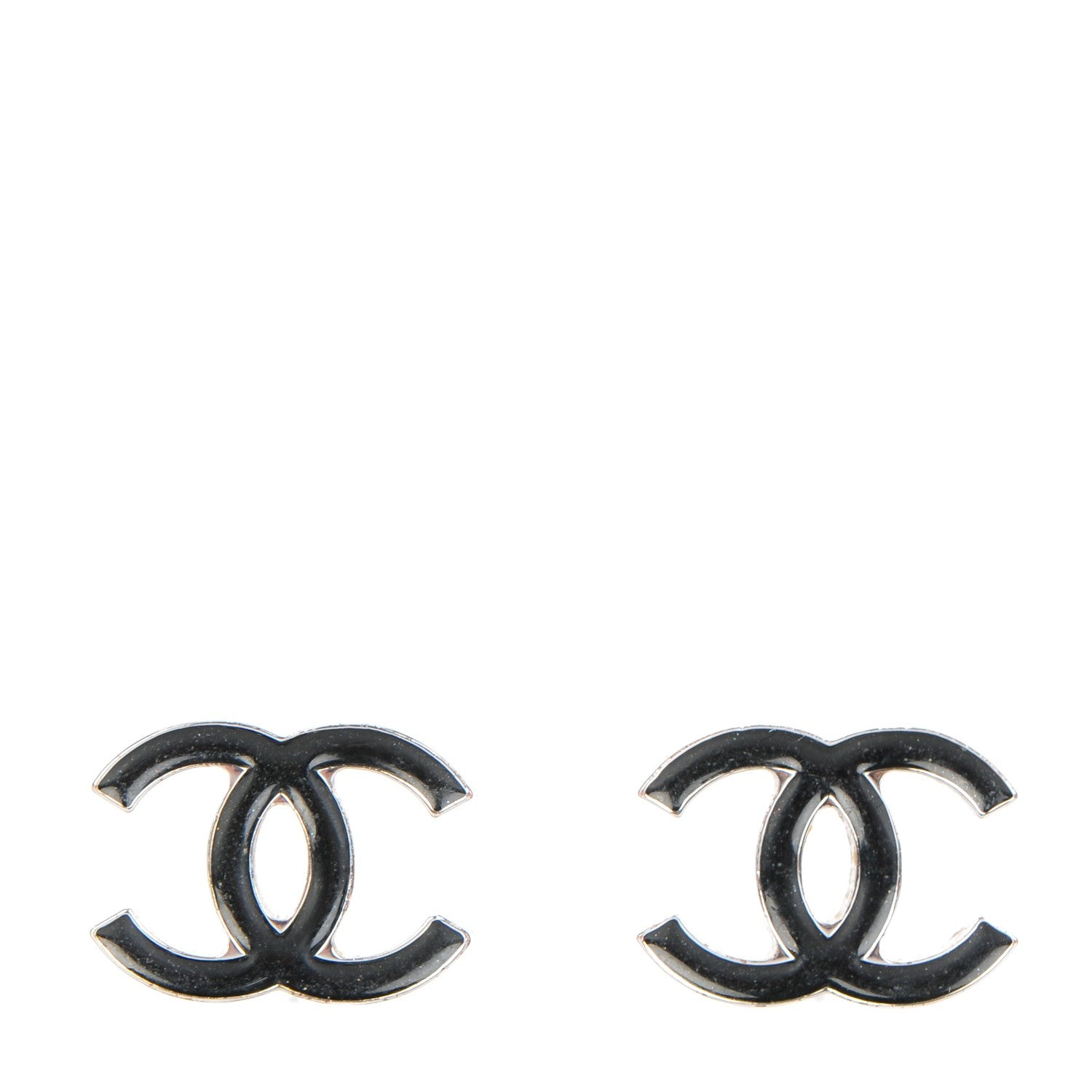 Chanel Enamel CC Earrings Black Silver 1 of 4