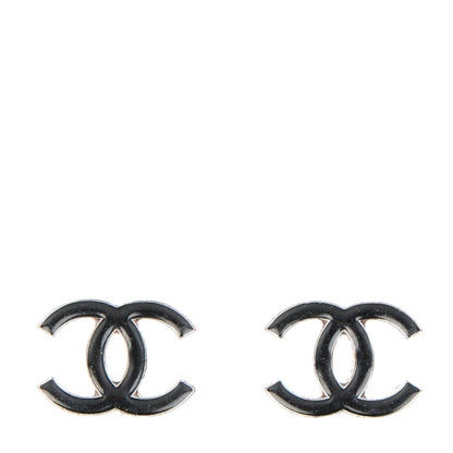 Chanel Enamel CC Earrings Black Silver 1 of 4