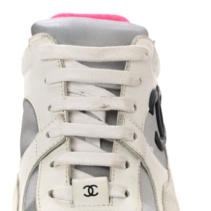 Chanel Calfskin Fabric Sneakers 37.5 White Silver Fluo Pink 13 of 18