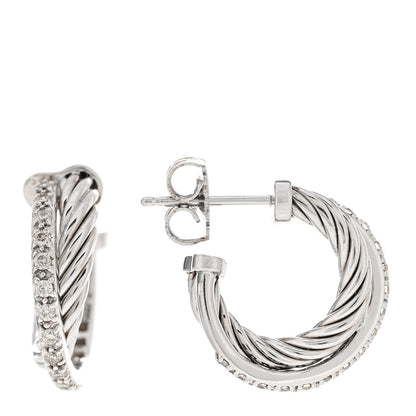 David Yurman Sterling Silver Diamond Extra Small Crossover Hoop Earrings 1 of 4