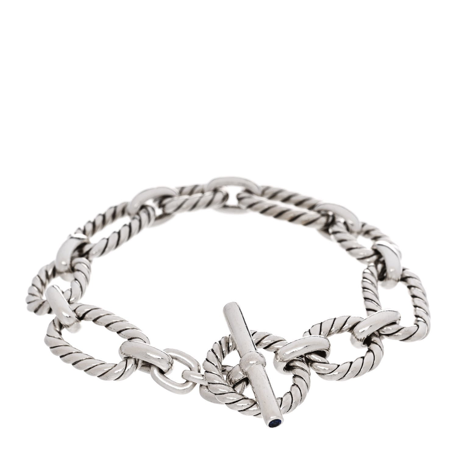 David Yurman Sterling Silver Blue Sapphire 12.5mm Cushion Link Bracelet 2 of 3