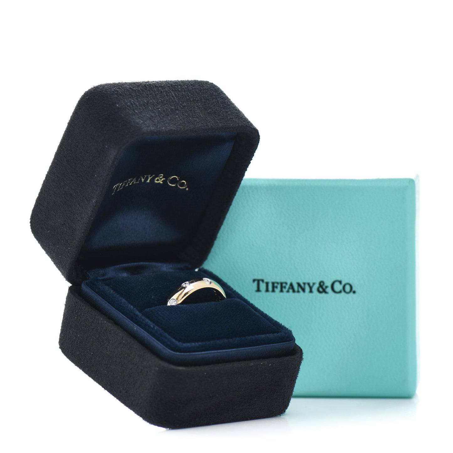 18K Yellow Gold Platinum Diamond 4mm Etoile Band Ring 48 4.5