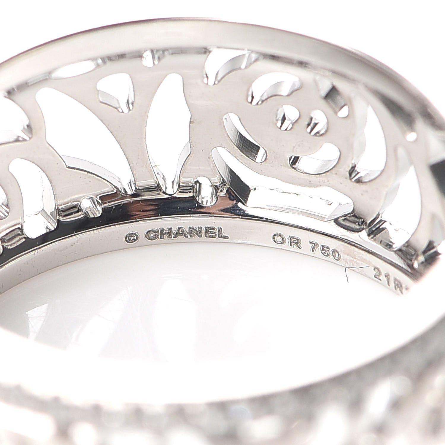 Chanel 18K White Gold Diamond Camellia Ajoure Band Ring 53 6.25 4 of 5