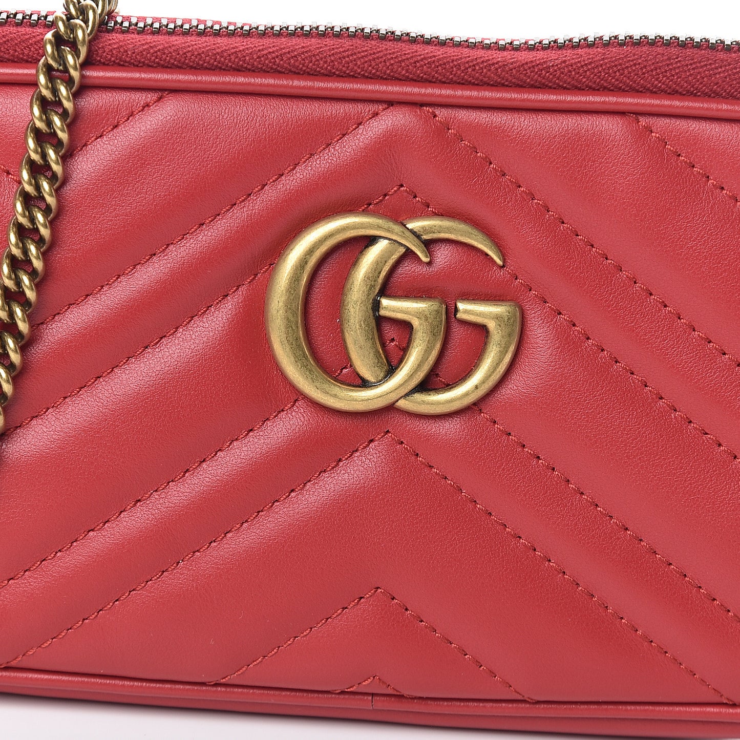 Calfskin Matelasse Mini GG Marmont Chain Crossbody Bag Hibiscus Red