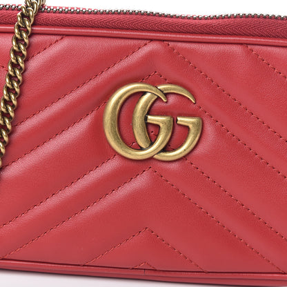 Gucci Calfskin Matelasse Mini GG Marmont Chain Crossbody Bag Hibiscus Red 6 of 8