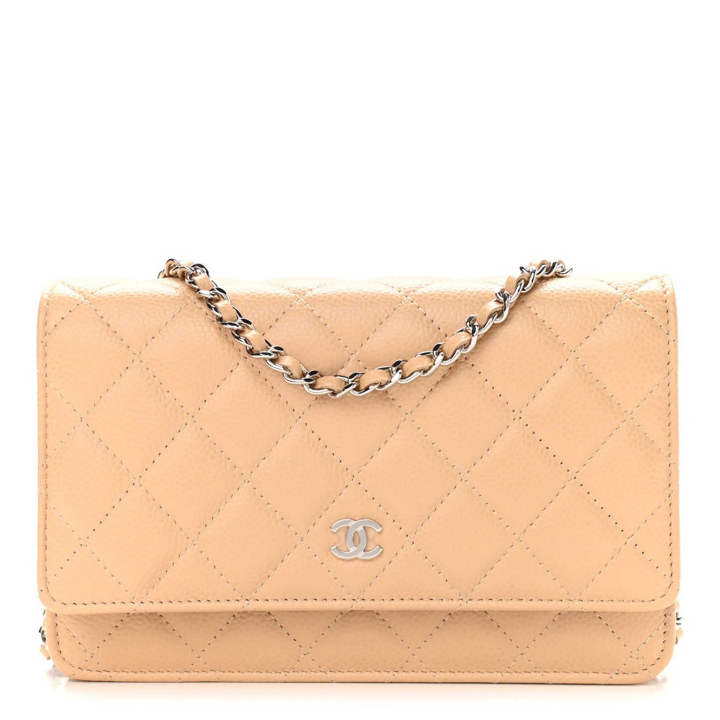 Caviar Quilted Wallet On Chain WOC Beige