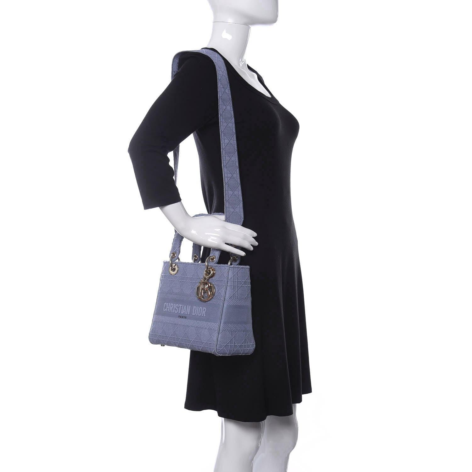 Christian Dior Canvas Embroidered Cannage Medium Lady D-Lite Blue 2 of 15