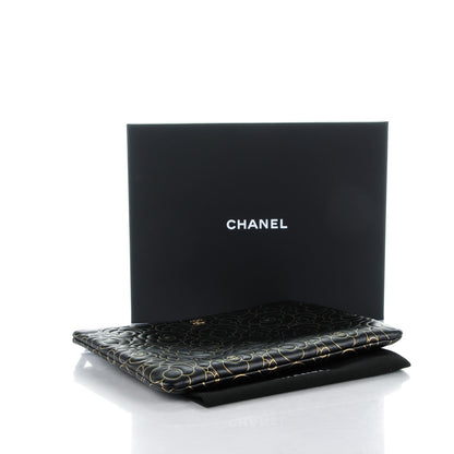 Chanel Lambskin Camellia Embossed Medium Cosmetic Case Black Gold 4 of 7