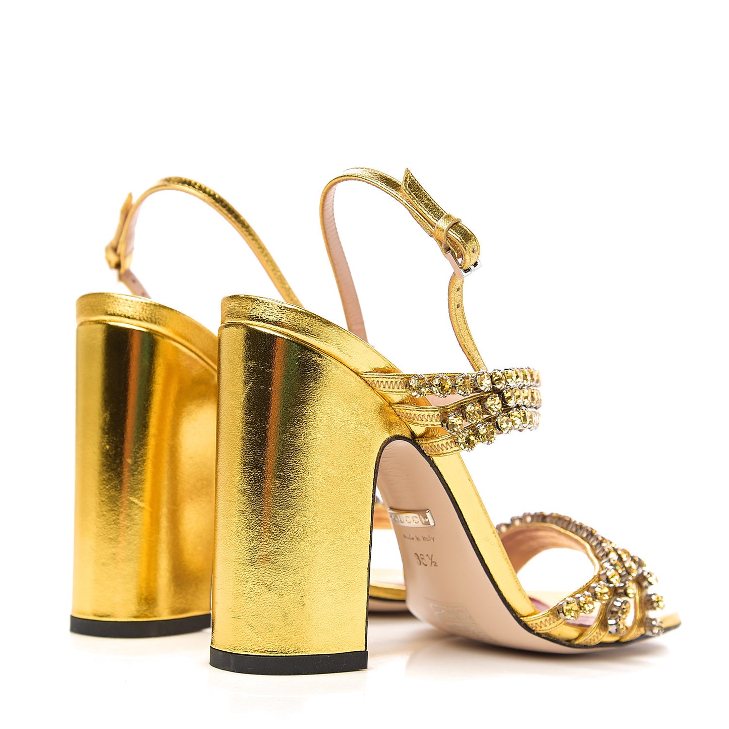 Nappa Silk Crystal Bertie High Heel Sandals 36.5 Gold