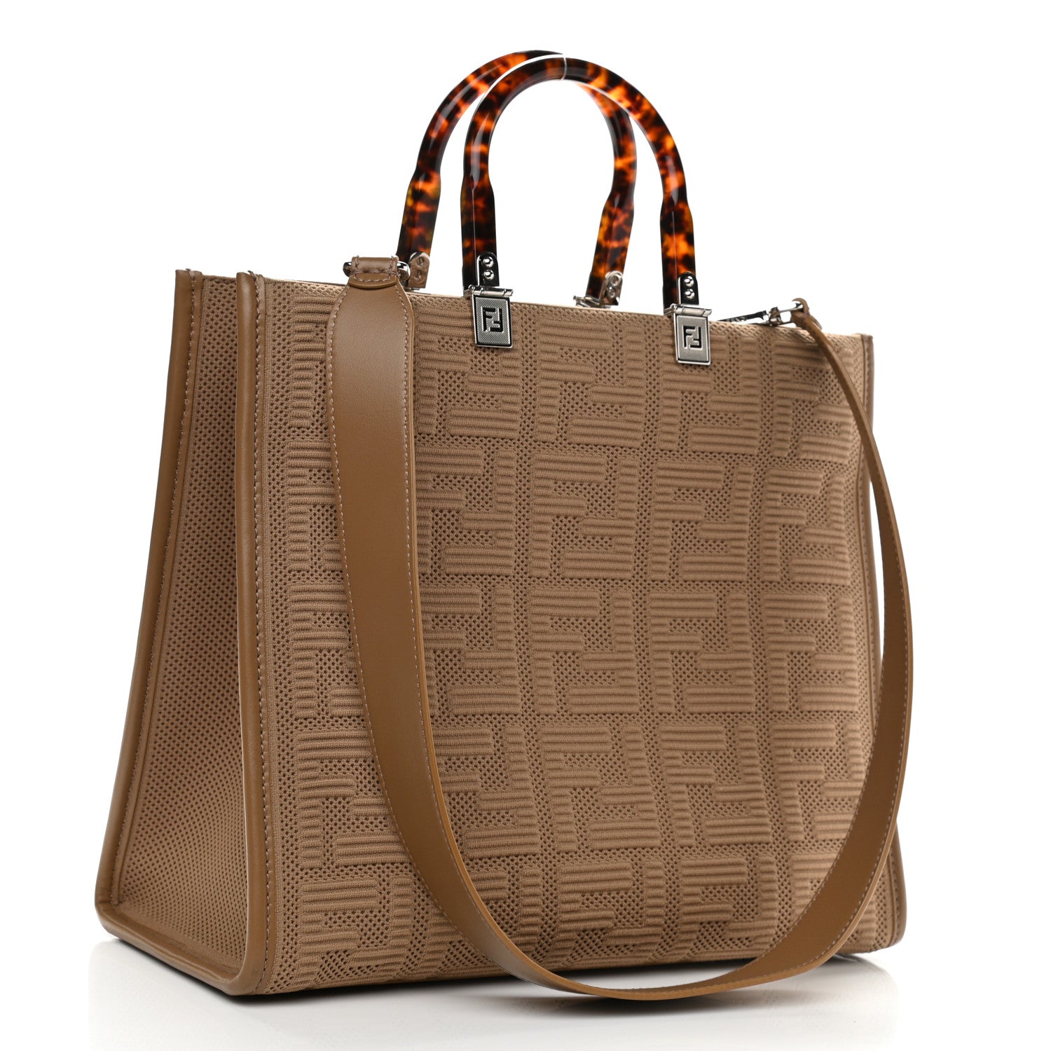 Fendi Technical Fabric Plexiglass FF Medium Fendi Sunshine Shopper Tote Sand 3 of 10
