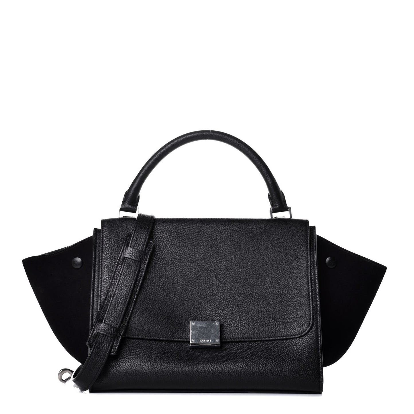 Drummed Calfskin Suede Small Trapeze Black