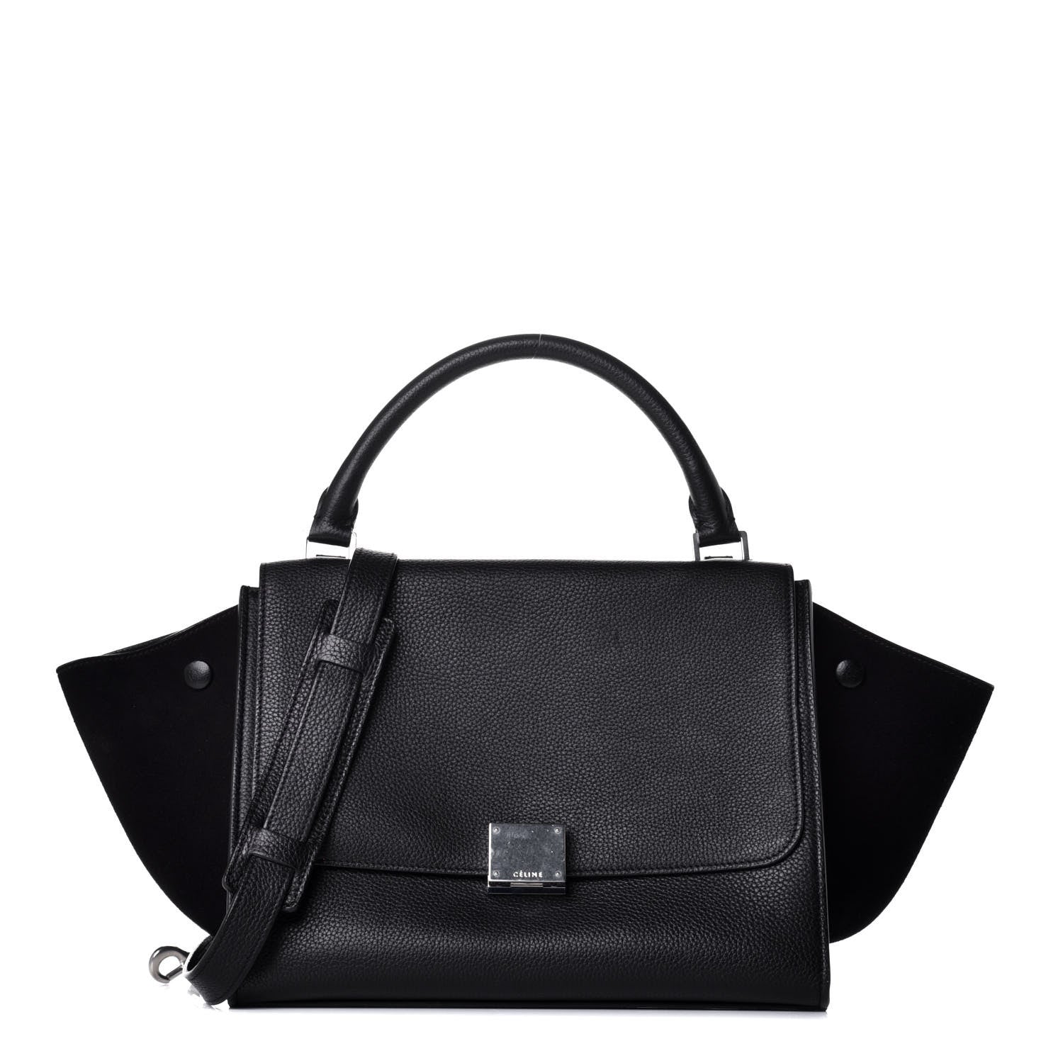 Celine Drummed Calfskin Suede Small Trapeze Black 1 of 9