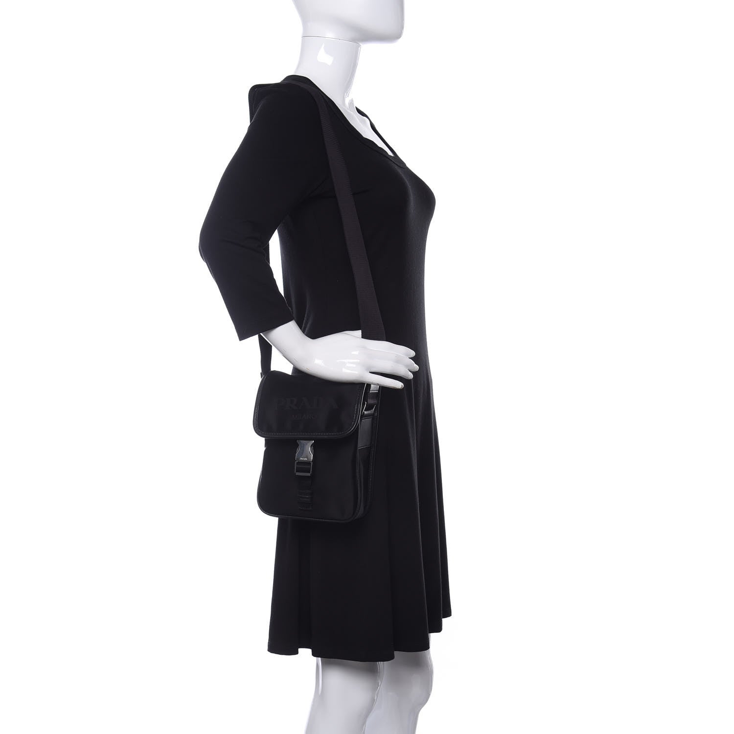 Prada Tessuto Nylon Saffiano Logo Messenger Bag Black 2 of 10