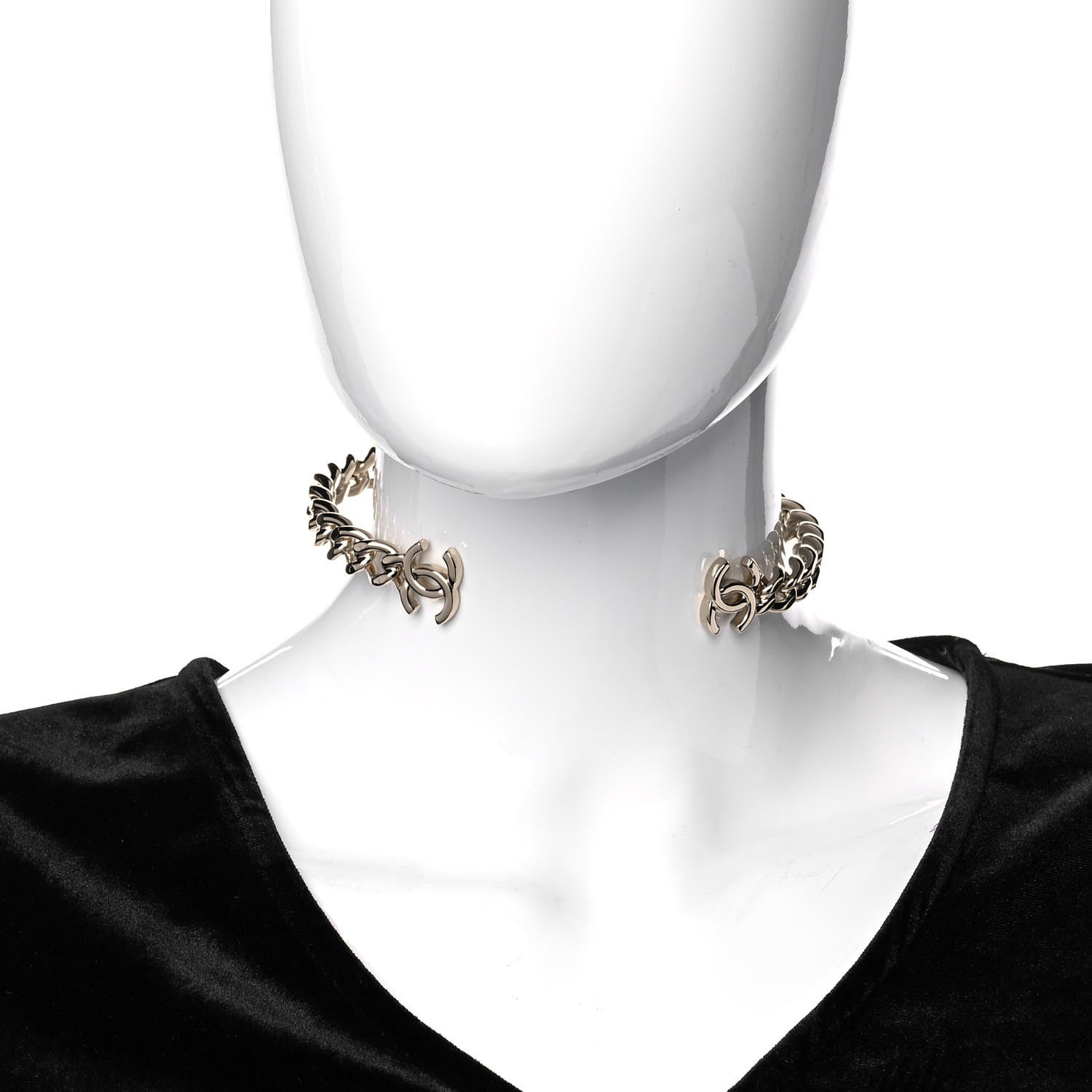 Chanel Metal CC Chain Link Choker Necklace S Gold 2 of 5