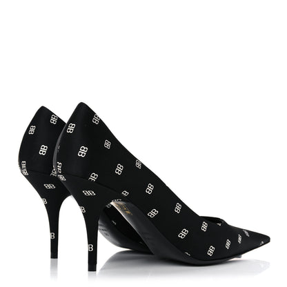 Balenciaga Crepe Satin BB Allover Logo Knife 80mm Pumps 38 Black 4 of 8