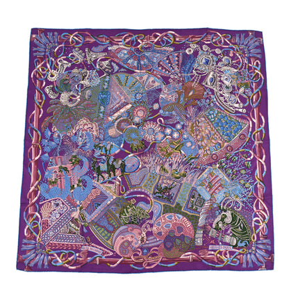 Hermes Silk Au Fil Du Carre Scarf 90 Violet Vieux Rose Vert 1 of 4