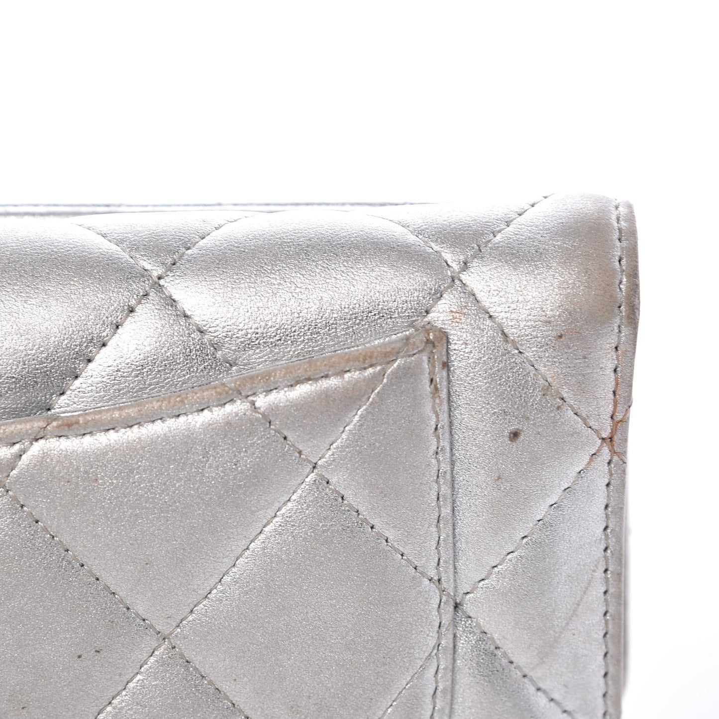 Metallic Lambskin Quilted Reissue Wallet Silver