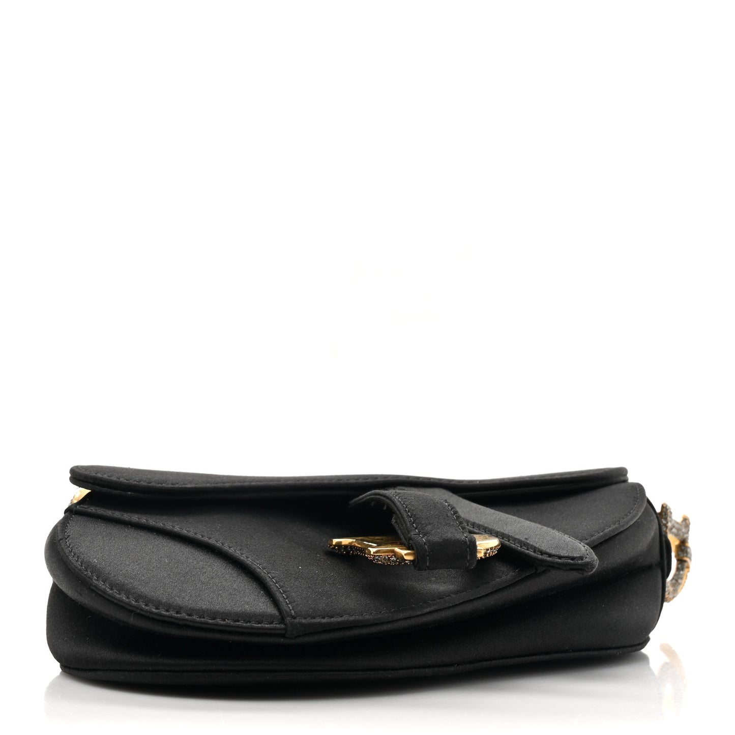 Satin Crystal Mini Saddle Bag Black