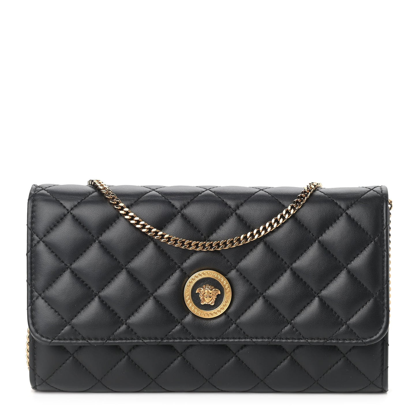 Lambskin Quilted Medusa Wallet On Chain Crossbody Black