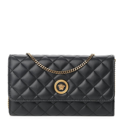 Versace Lambskin Quilted Medusa Wallet On Chain Crossbody Black 1 of 11