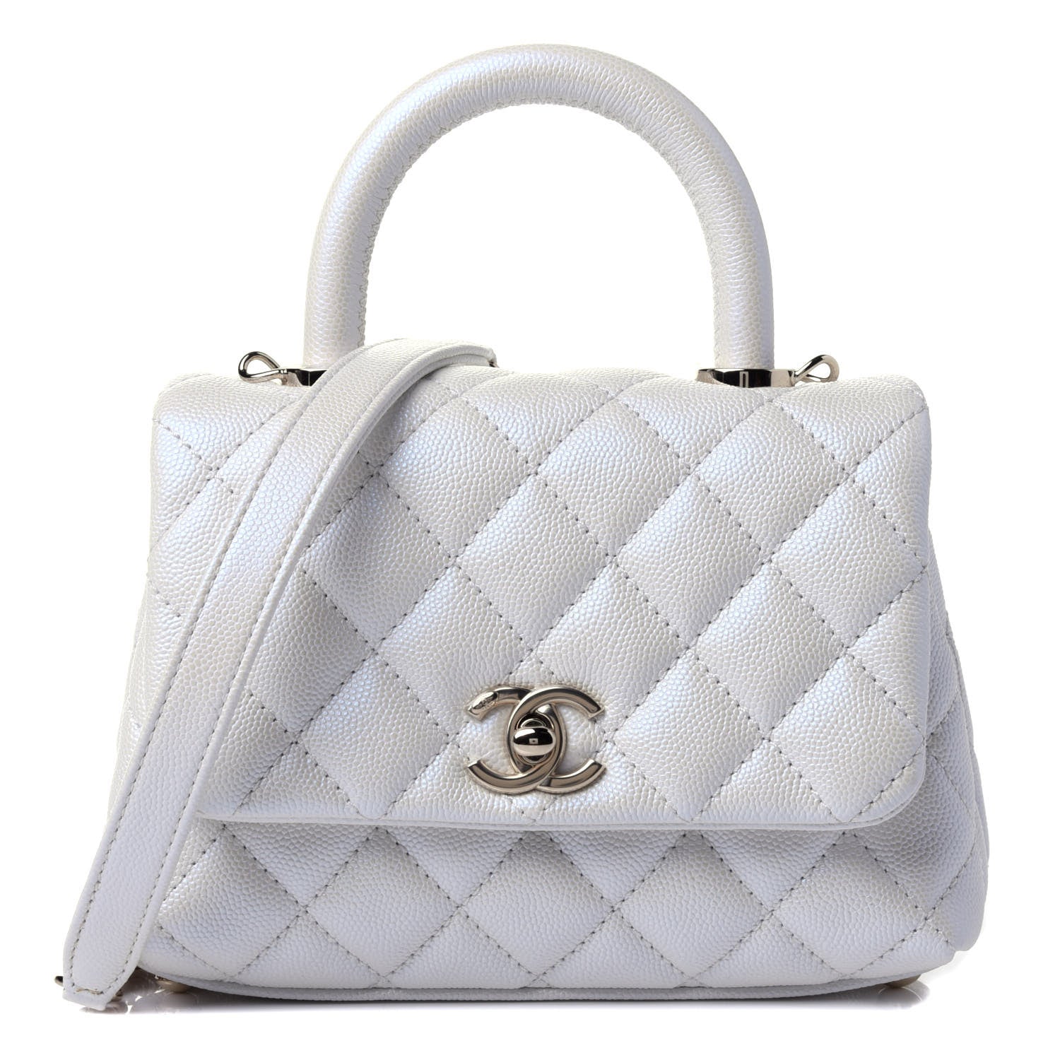 Chanel Iridescent Caviar Quilted Extra Mini Coco Handle Flap White 1 of 5