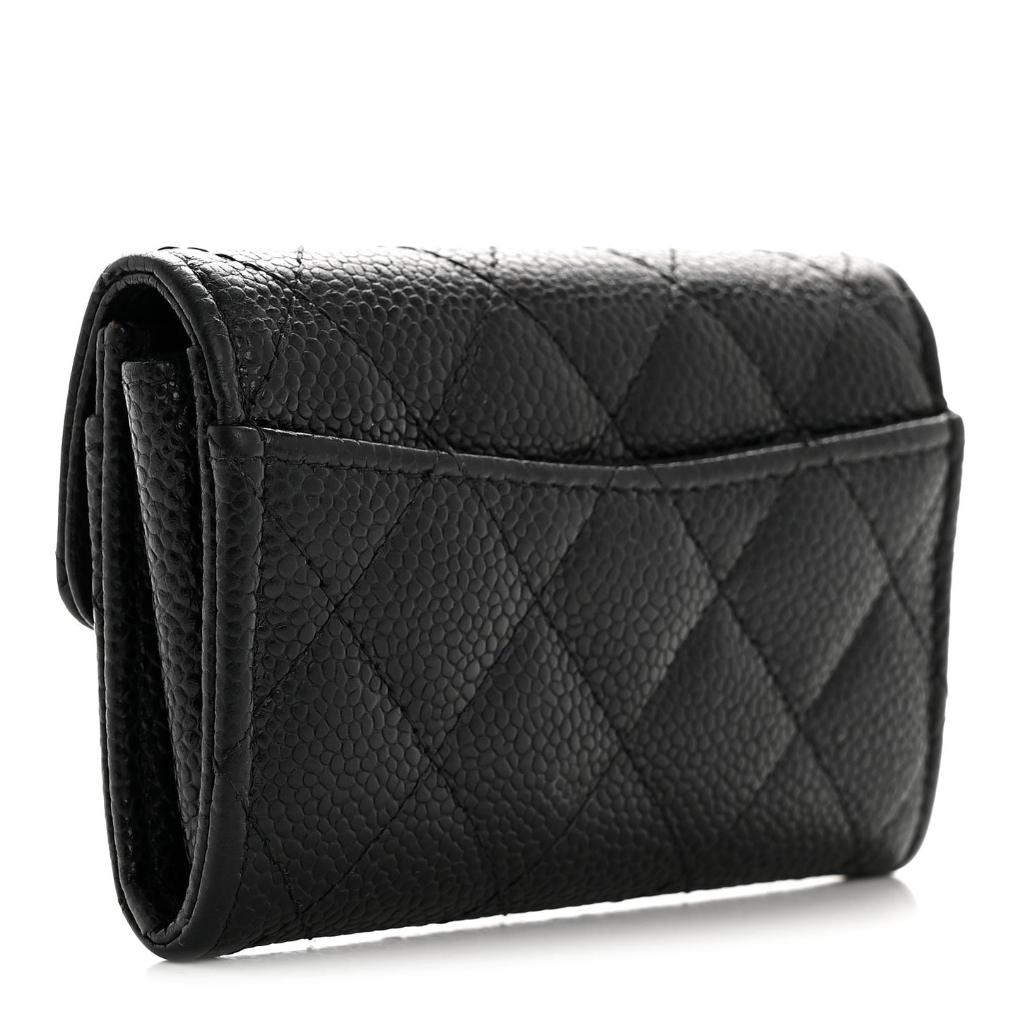 Caviar Quilted Flap Card Holder Wallet Black