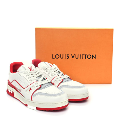 Louis Vuitton Grained Calfskin Script Mens LV Trainer Sneakers 9 Red 9 of 9