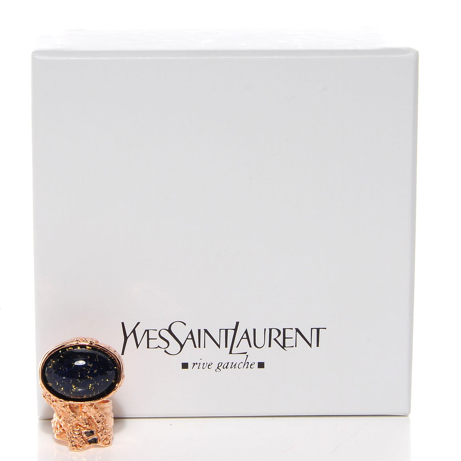 Saint Laurent Glass Cabochon Arty Ovale Ring 6 Rose Gold Marine 4 of 4
