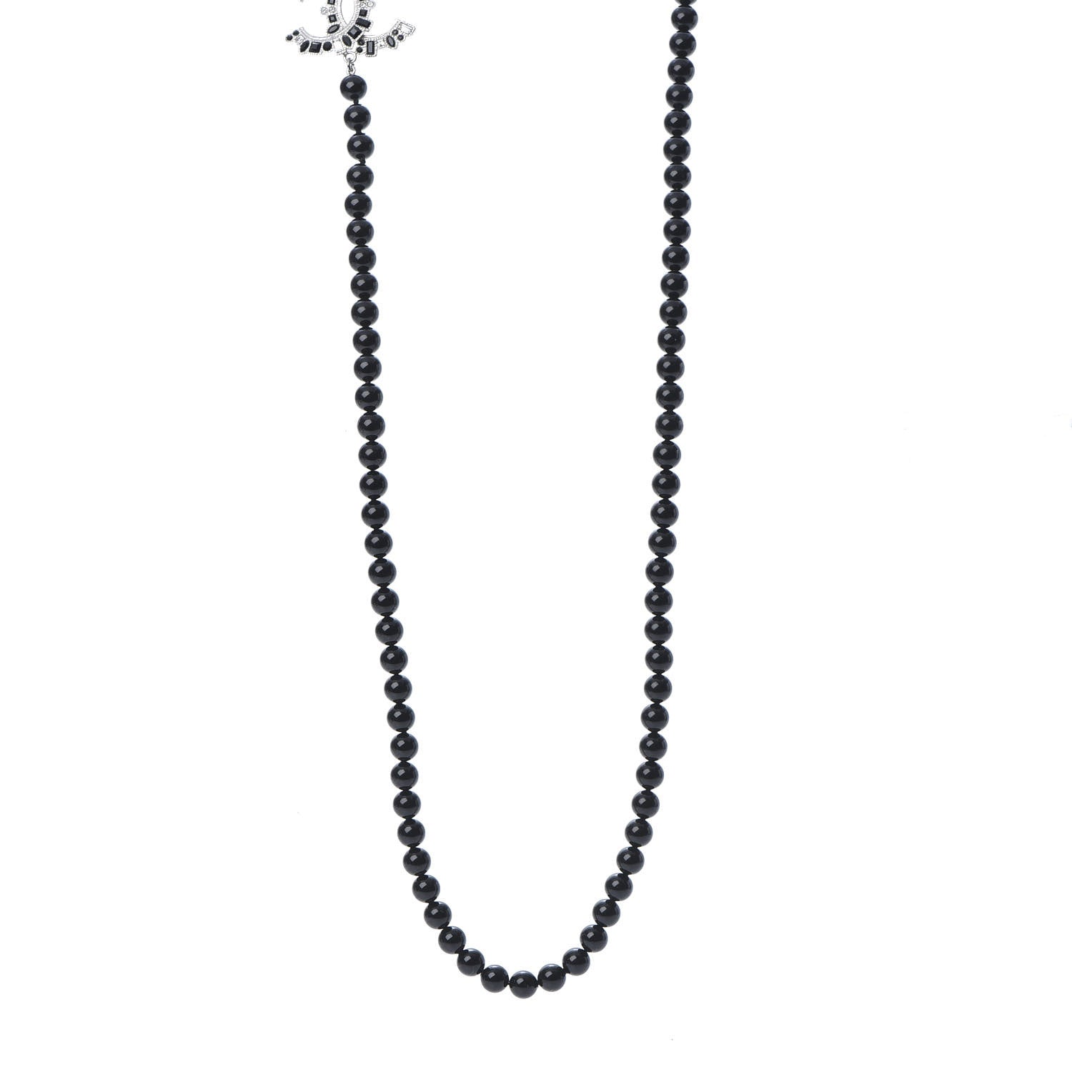 Chanel Ruthenium Baguette Crystal CC Beaded Long Necklace Black 1 of 5