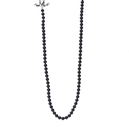 Chanel Ruthenium Baguette Crystal CC Beaded Long Necklace Black 1 of 5