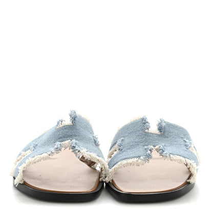 Hermes Denim Oran Fringe Sandals 37 Bleu Clair 3 of 9