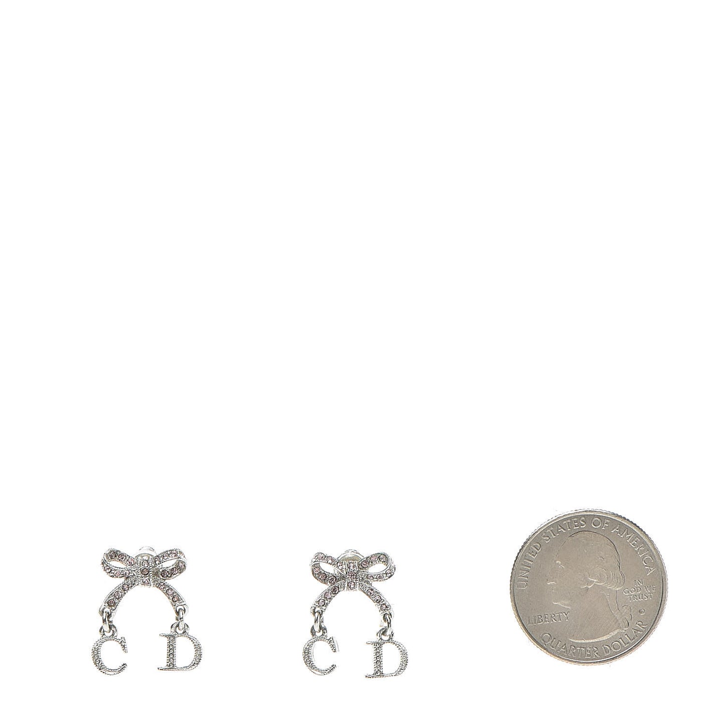 Crystal Bow Earrings Silver Pink