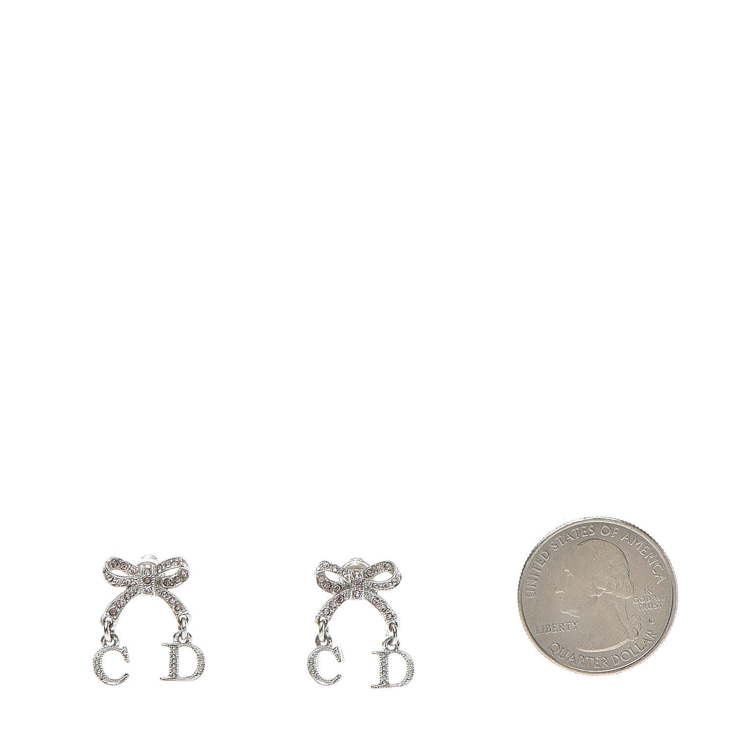 Christian Dior Crystal Bow Earrings Silver Pink 2 of 5