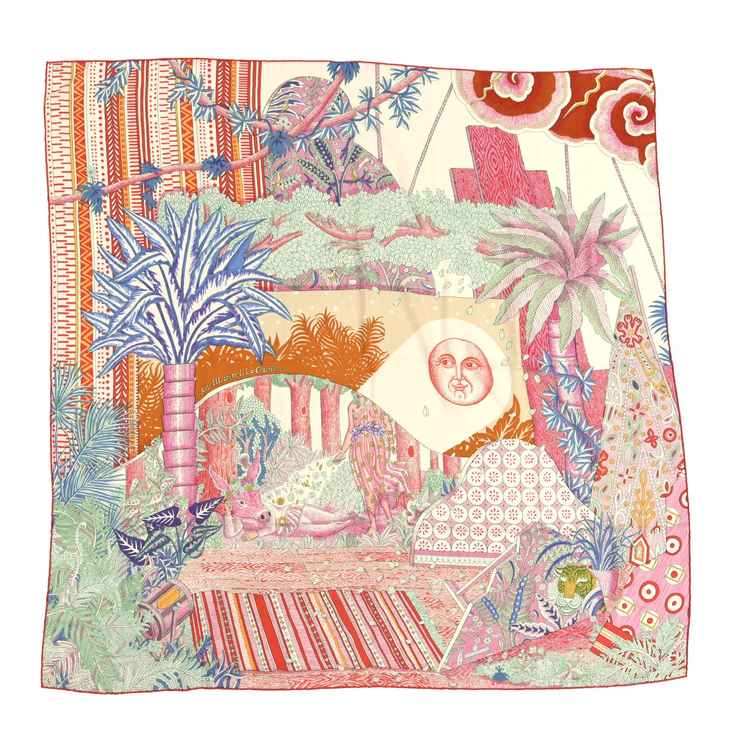 Hermes Cashmere Silk Acte III Scene I La Clairiere Shawl 140 White Rose Corail 1 of 4