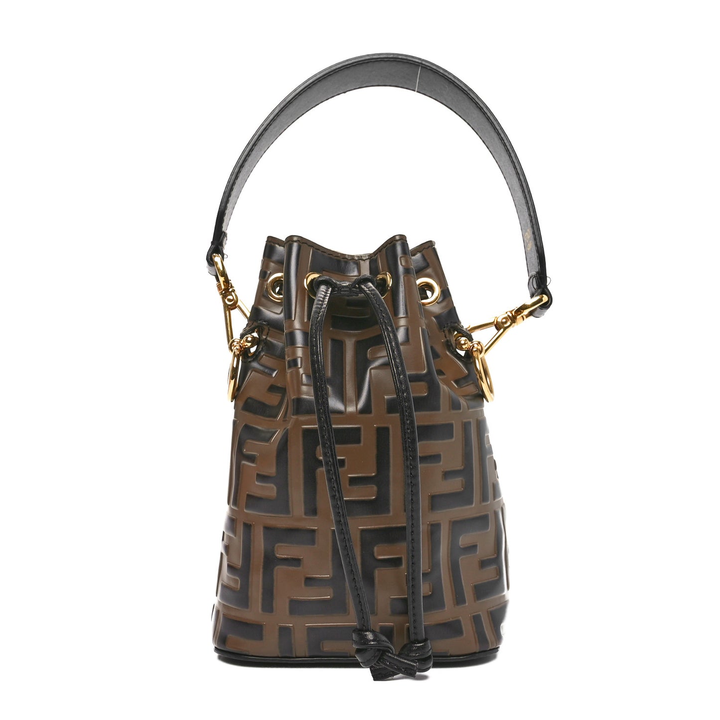 Vitello Liberty F is Fendi Bi-Color FF 1974 Embossed Mini Mon Tresor Bucket Bag Maya Black