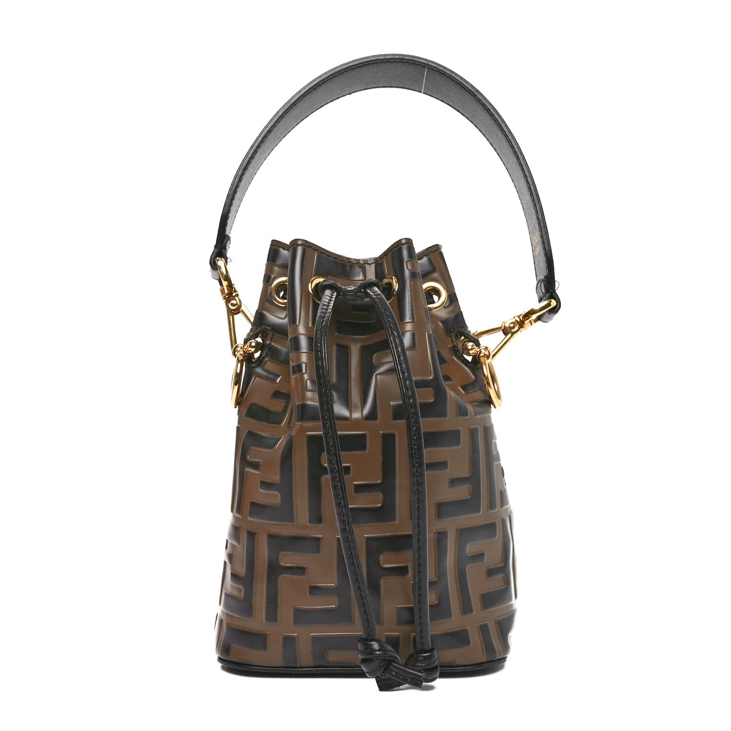 Fendi Vitello Liberty F is Fendi Bi-Color FF 1974 Embossed Mini Mon Tresor Bucket Bag Maya Black 1 of 12