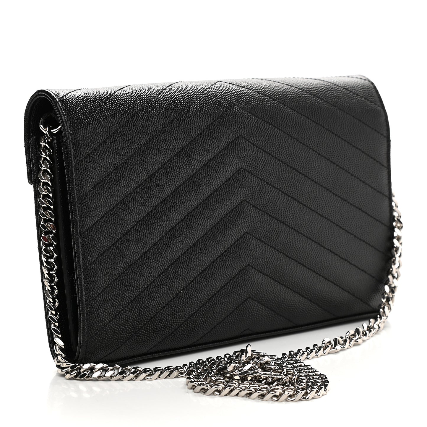 Grain De Poudre Matelasse Chevron Monogram Chain Wallet Black