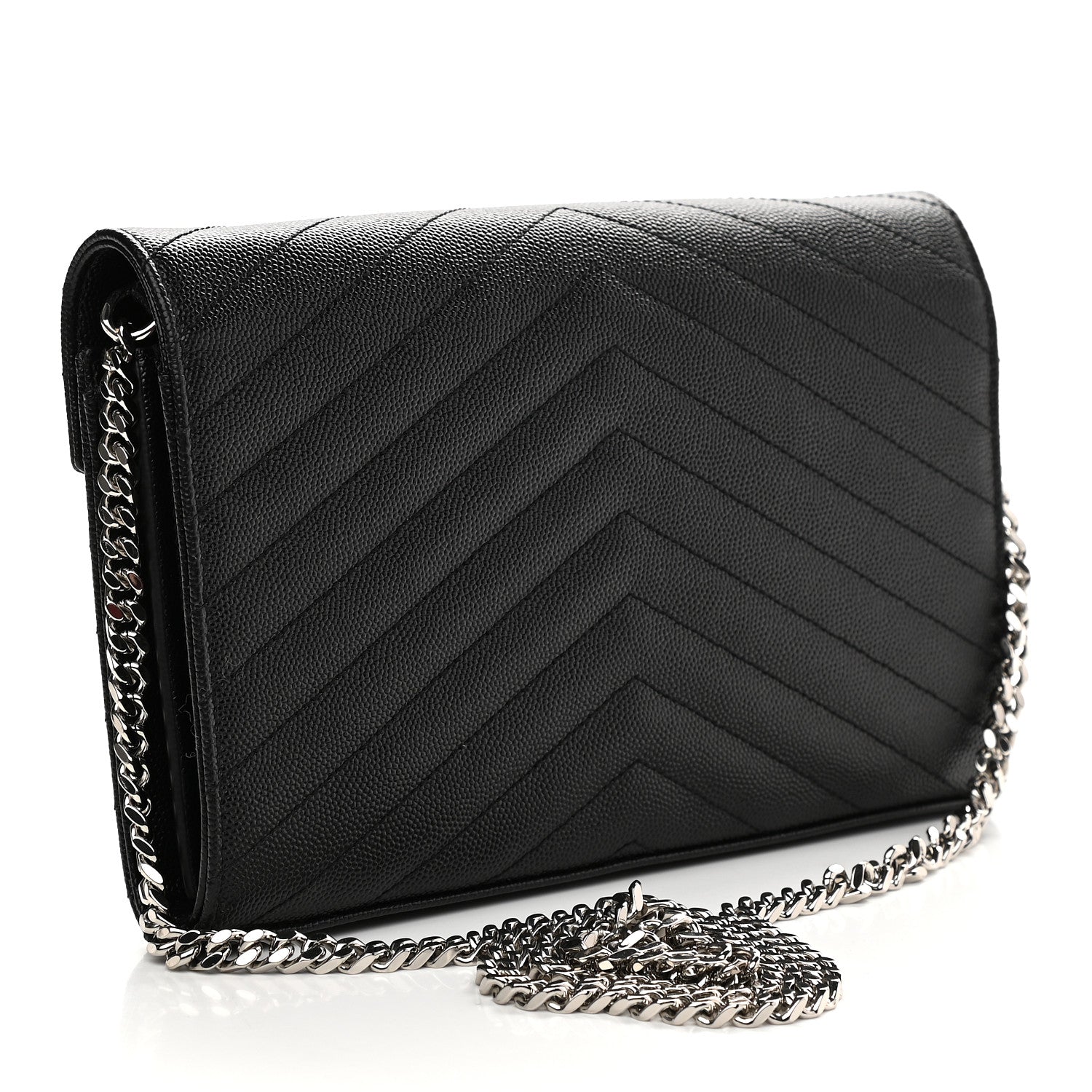 Saint Laurent Grain De Poudre Matelasse Chevron Monogram Chain Wallet Black 3 of 8