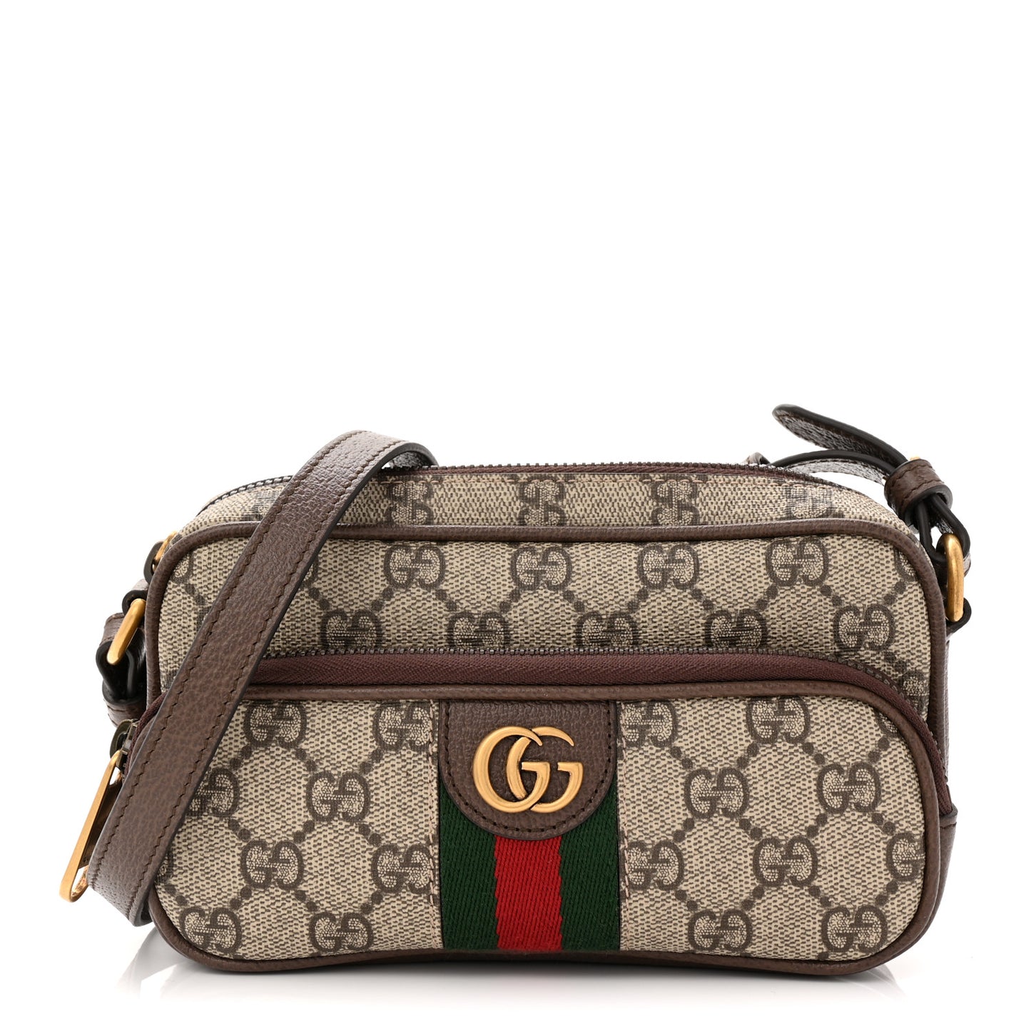 GG Supreme Monogram Textured Dollar Calfskin Web Mini Ophidia Convertible Shoulder Bag Beige Ebony New Acero