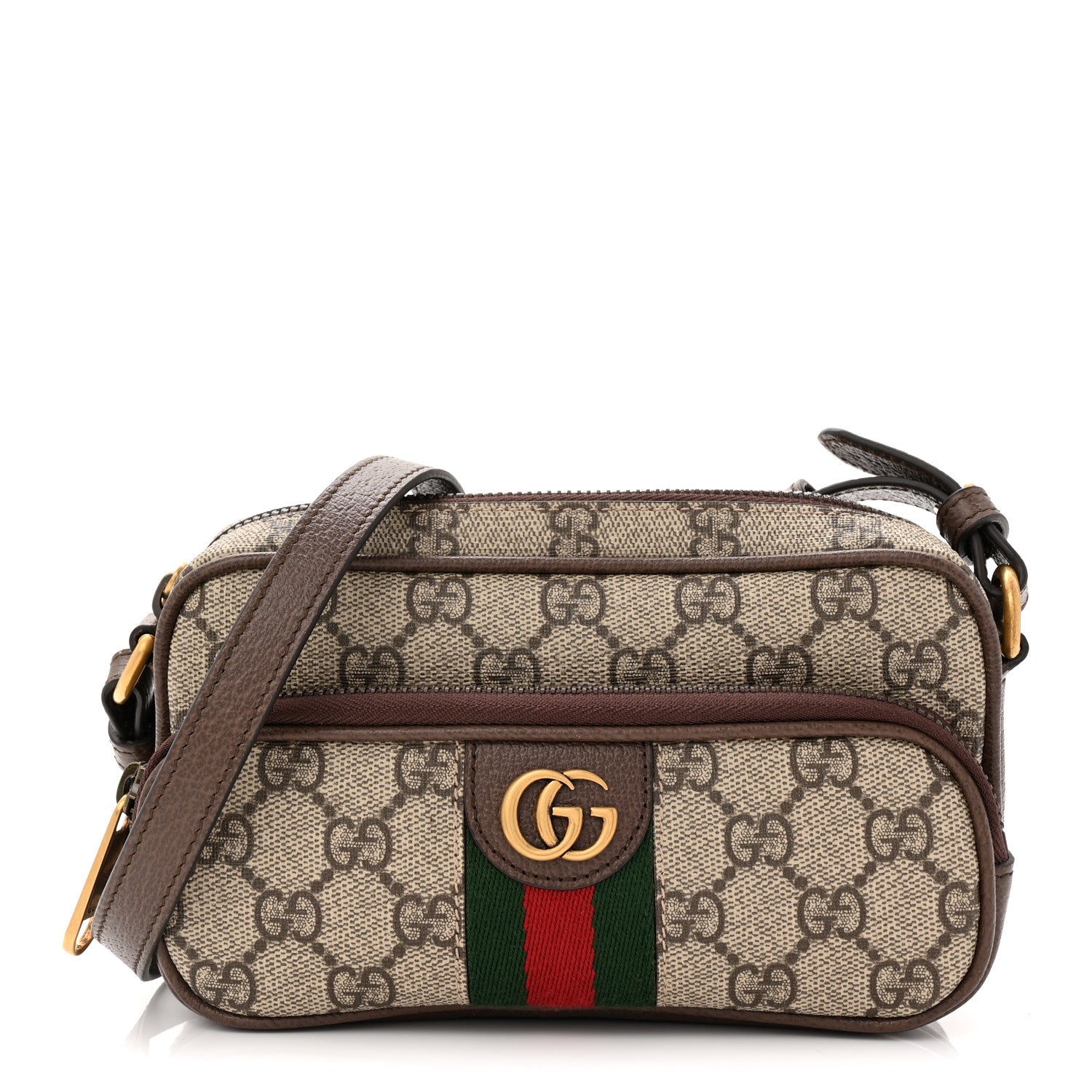 Gucci GG Supreme Monogram Textured Dollar Calfskin Web Mini Ophidia Convertible Shoulder Bag Beige Ebony New Acero 1 of 10