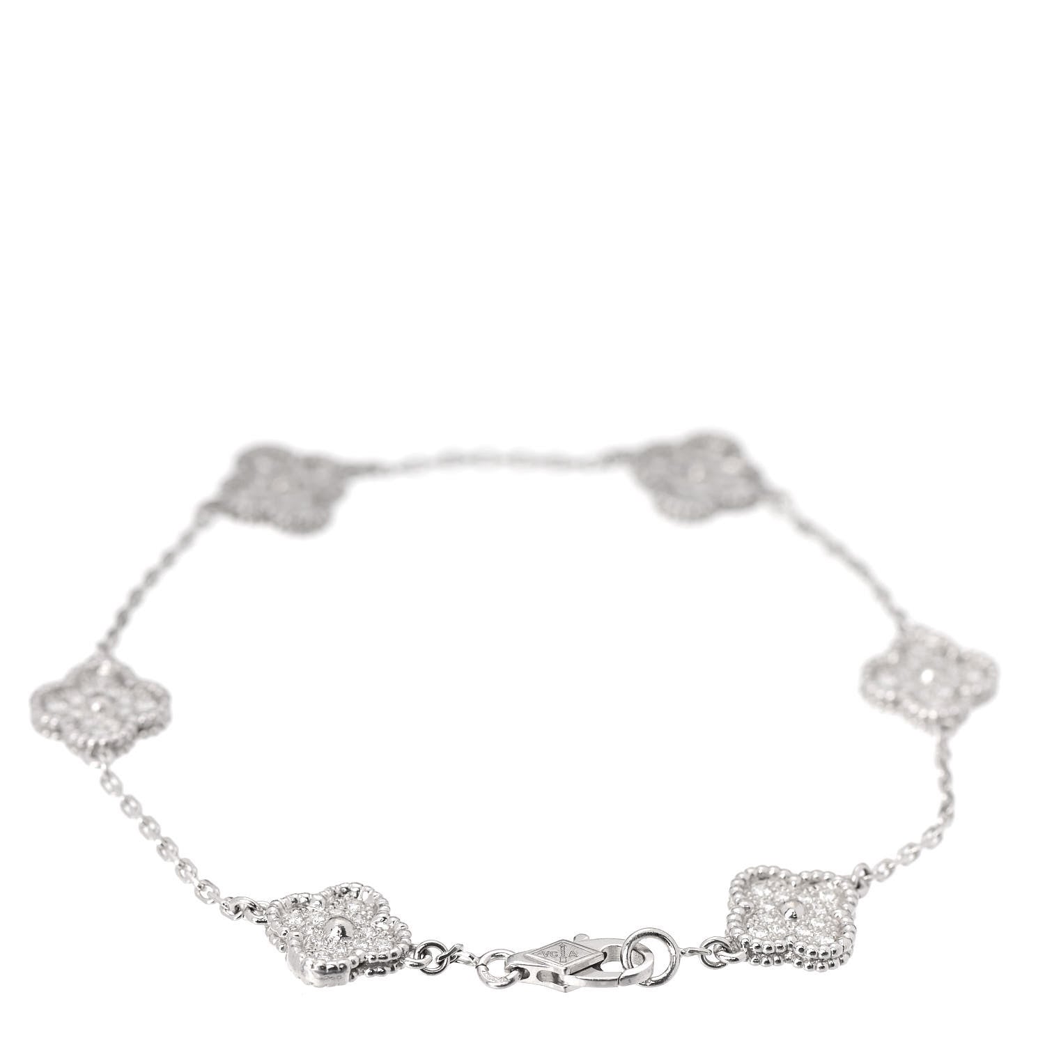 Van Cleef & Arpels 18K White Gold Diamond 6 Motifs Sweet Alhambra Bracelet 3 of 6