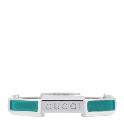 Gucci 18K White Gold Enamel Diamond Link to Love Ring 54 6.75 Green 3 of 5