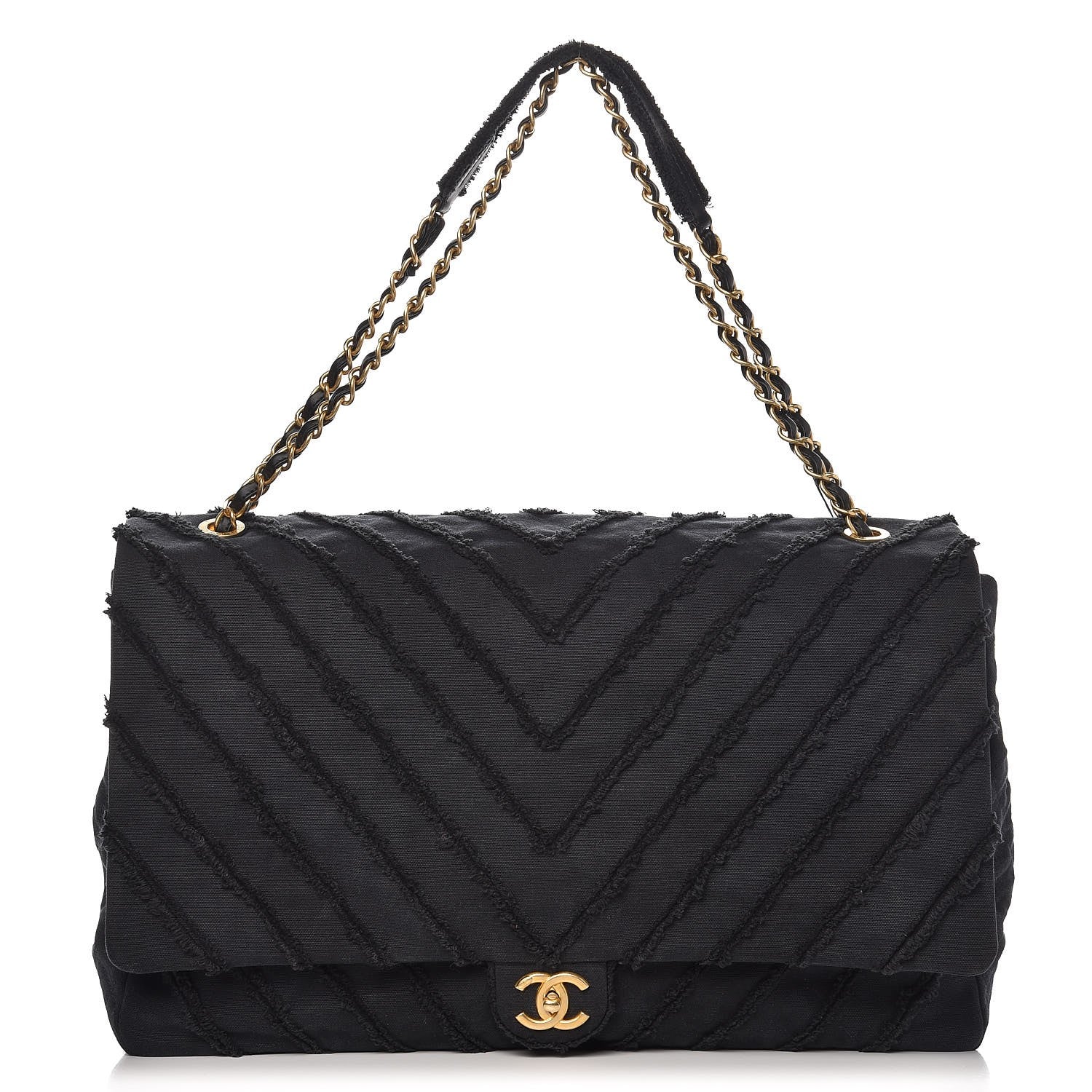 Chanel Canvas Chevron Quilted XXL Travel Flap Bag Black 1 of 8