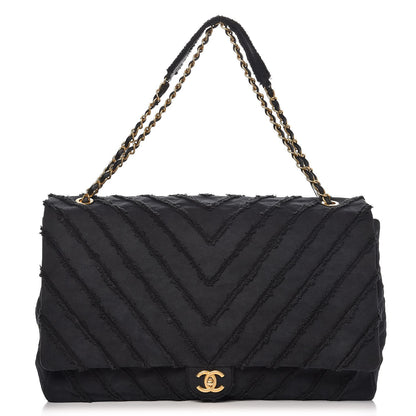 Chanel Canvas Chevron Quilted XXL Travel Flap Bag Black 1 of 8