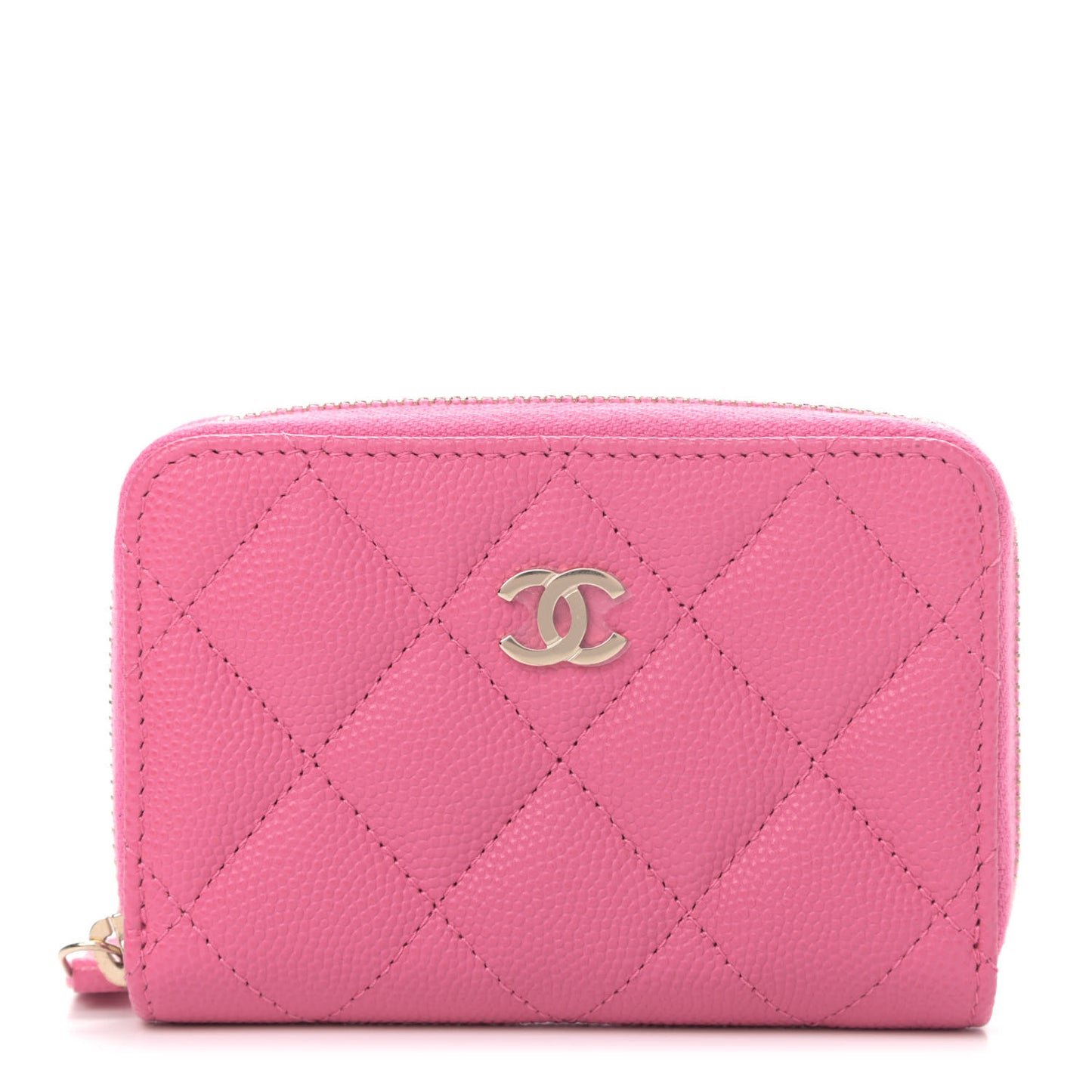 Caviar Quilted Zip Coin Purse Pink