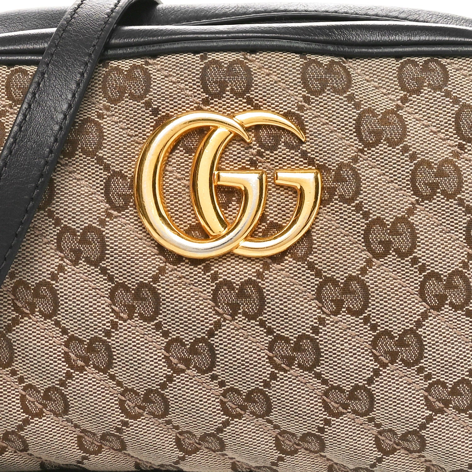 Gucci Monogram Matelasse Diagonal Small GG Marmont Chain Shoulder Bag Beige Black 8 of 10