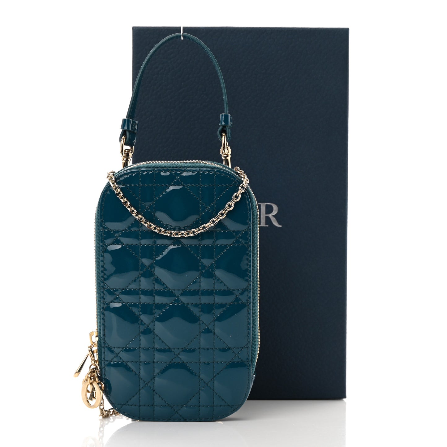 Patent Cannage Lady Dior Phone Holder Dior Blue
